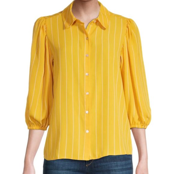 Nanette Lepore Tops - NANETTE LEPORE Print Puff Sleeve Shirt Mango yellow color small great condition